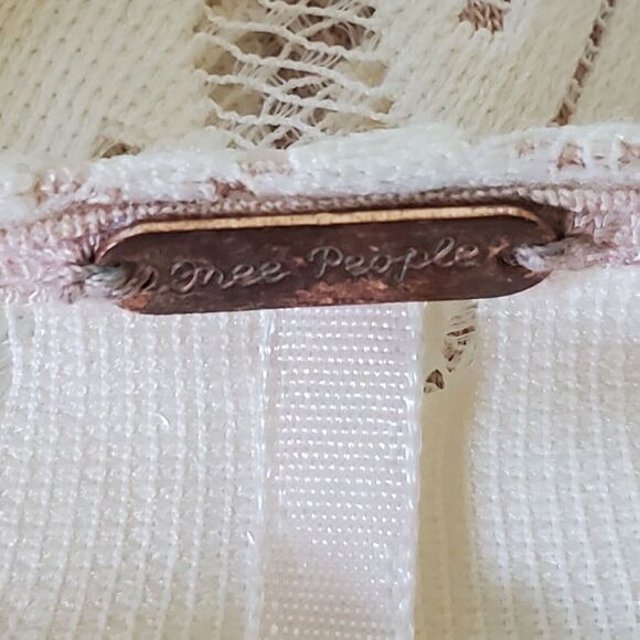 Free People Lovers Folk Song Lace Fit Flare Dress Ivory Bell Sleeve Boho Cottage - Picture 14 of 16